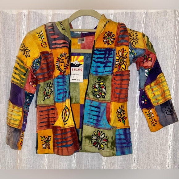 NWTs Rising International, patchwork, hooded sweatshirt. Zip up w/pockets. Sz. 6 - Picture 1 of 10